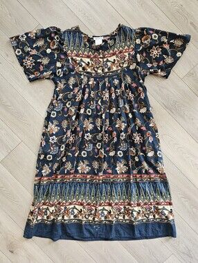 Vintage 70s Hippie Boho Cotton Floral Print Muumuu Milkmaid Trapeze Dress, 1X